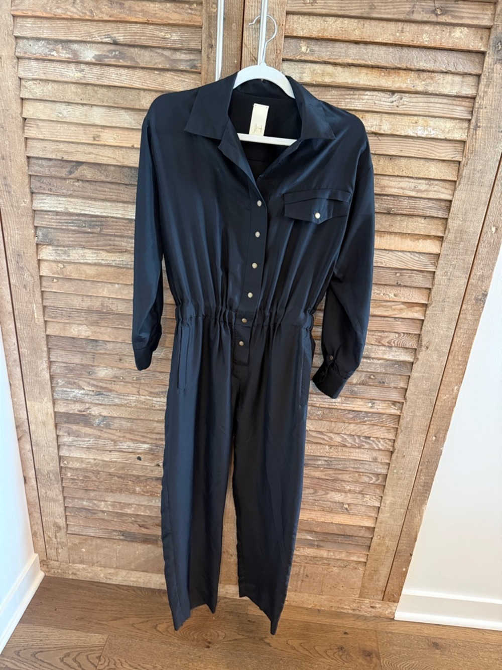Classic Black Button-Front Jumpsuit with Elastic Waist